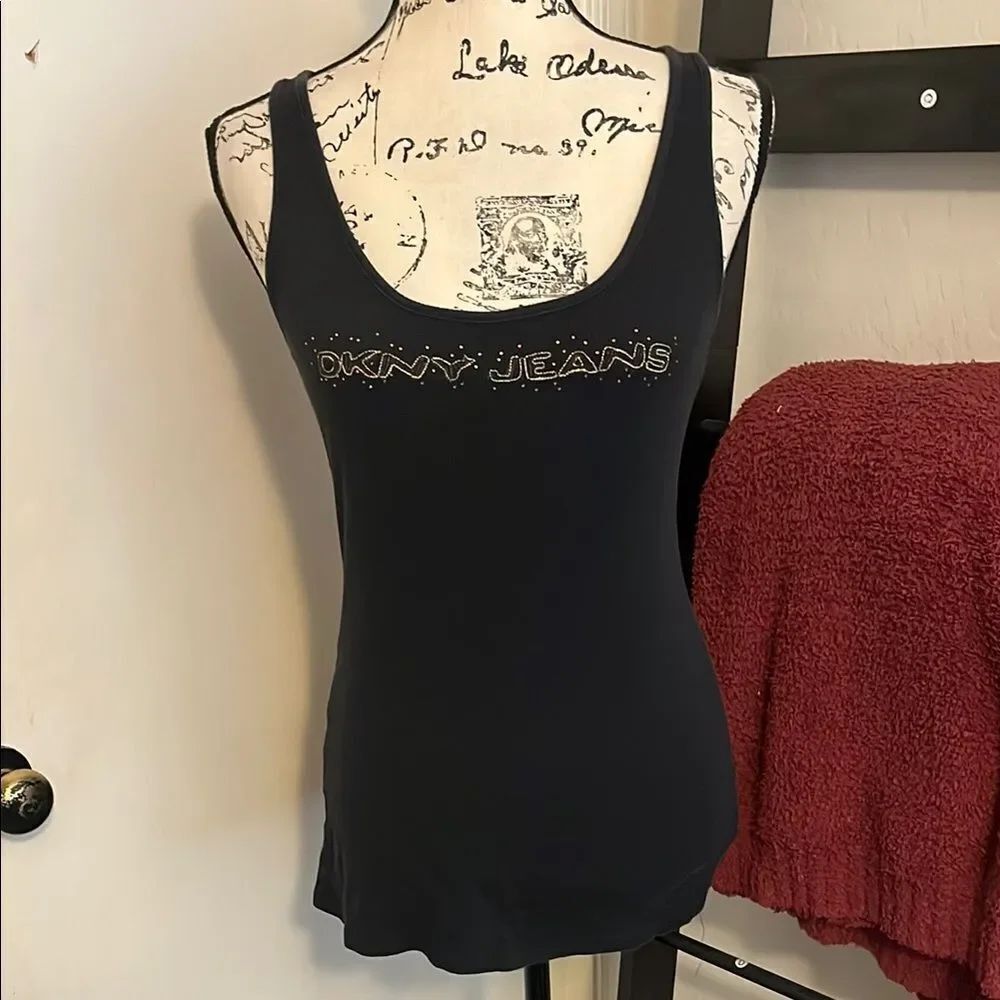 DKNY Y2K Jeans Black Embellished Pullover Tank Top Casual 2000’s Bling